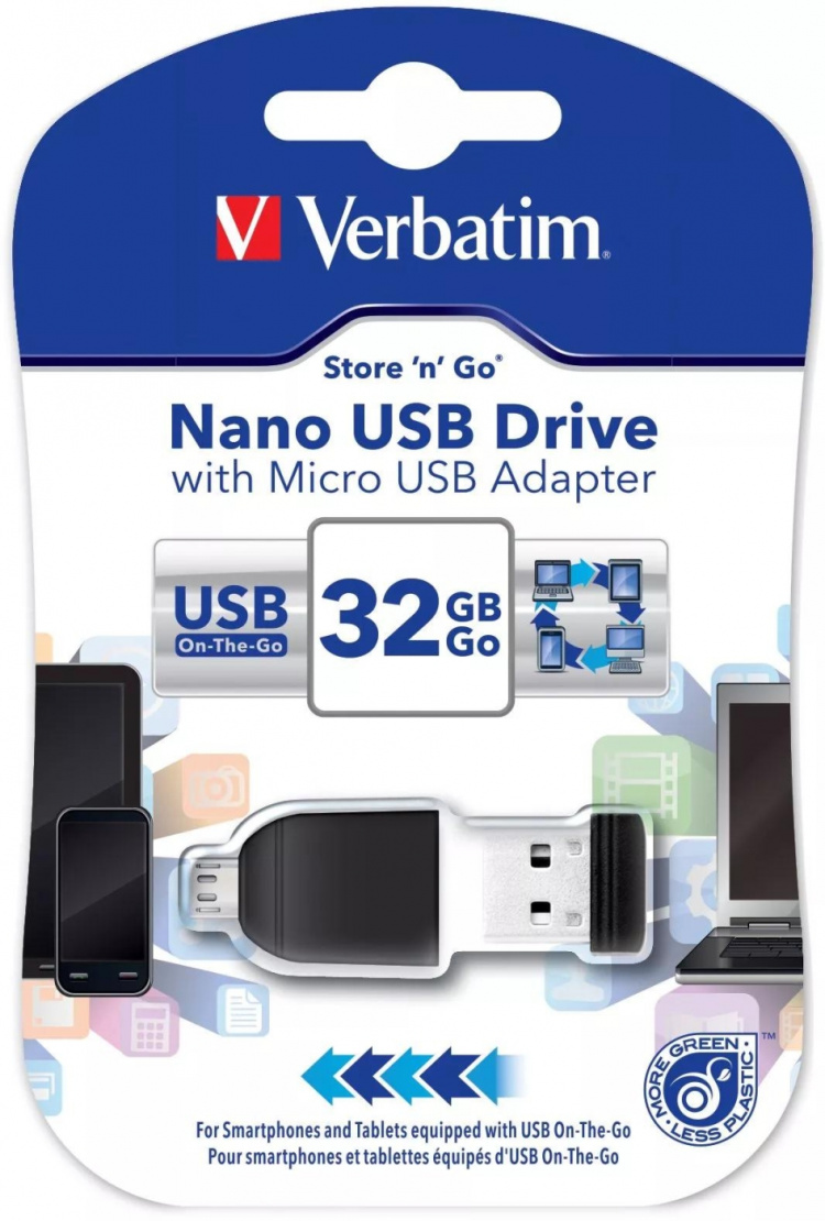 Verbatim Store\'n\'Go Nano USB Drive 32GB + OTG Sovitin