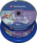 Verbatim DVD+R, 16x, 4,7 GB/120 min, 50-pakkaus spindle, AZO