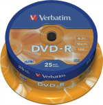 Verbatim DVD-R, 16x, 4,7 GB/120 min, 25-pakkaus, spindle, AZO