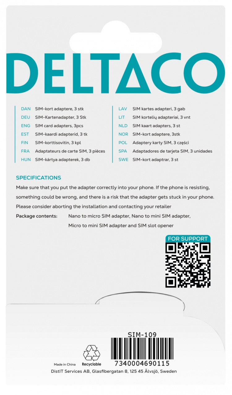 DELTACO SIM-korttisovitin, micro/mini/nano-sim, musta DELTACO SIM-korttisovitin, micro/mini/nano-sim, musta