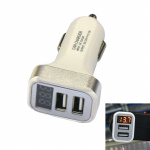 USB-autolaturi, jossa on 2 USB-porttia ja näyttö, hopea USB-autolaturi, jossa on 2 USB-porttia ja näyttö, hopea