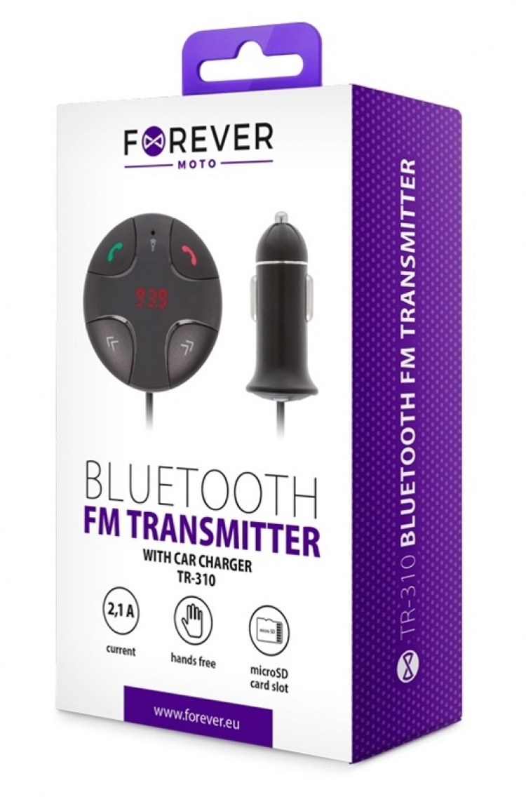 Forever FM-lähetin Bluetooth handsfree-ominaisuudella ja autolaturilla (TR-310)