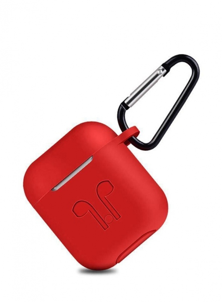 Silikonipakkaus Airpodsille, silikonikotelo, hihna, silikonikorvakuulokkeet, karabiini, punainen