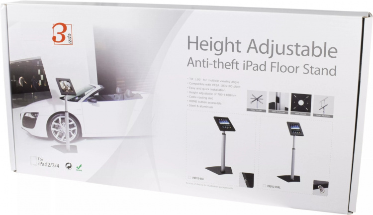 EPZI lukittava lattiateline iPad 2/3/4 laitteille, sääd.korkeus, ho/