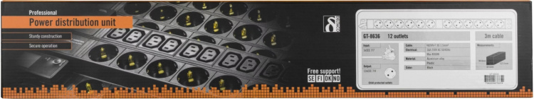 DELTACO virtapaneeli, 12xCEE 7/4, 1xCEE 7/7, kosketussuoja, 3m, musta