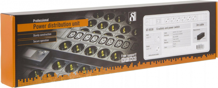 DELTACO virtapaneeli, 6xCEE 7/4, 1xCEE 7/7, kytkin, 3m kaapeli, musta DELTACO virtapaneeli, 6xCEE 7/4, 1xCEE 7/7, kytkin, 3m kaapeli, musta