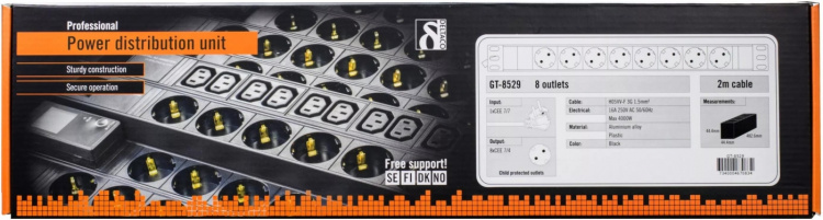 DELTACO virtapaneeli, 8xCEE 7/4, 1xCEE 7/7, 2m kaapeli, musta