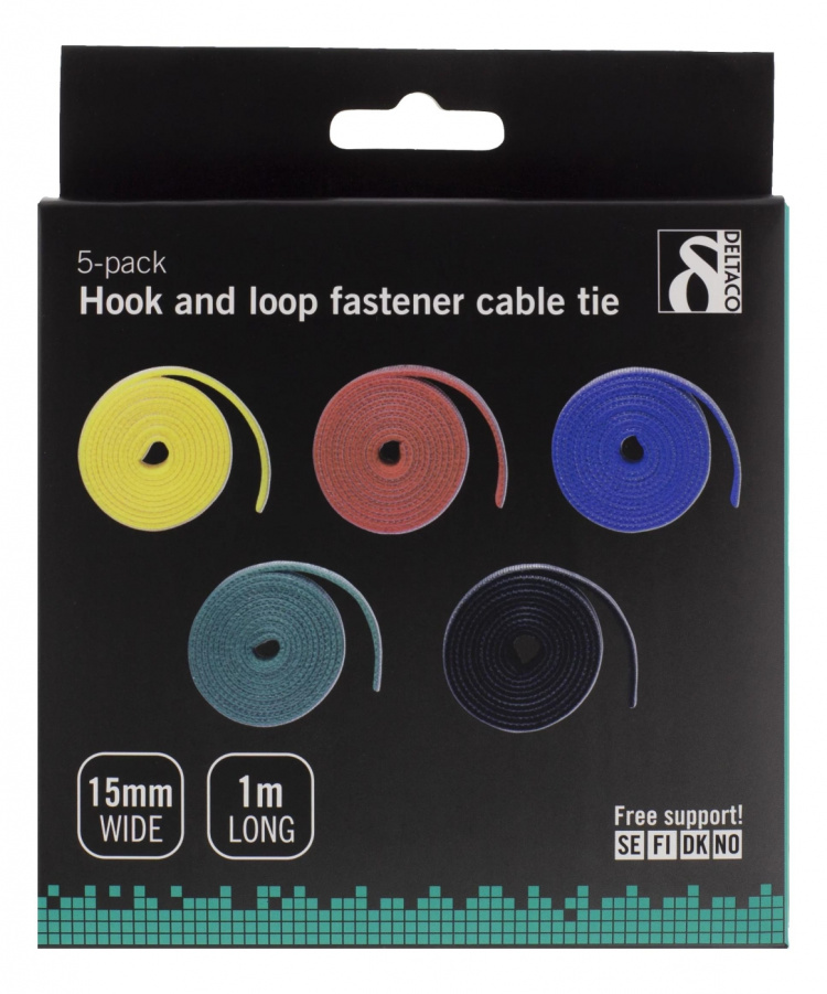 DELTACO kaapelinniputussetti, sisältää erivärisiä tarranauhoja, 5