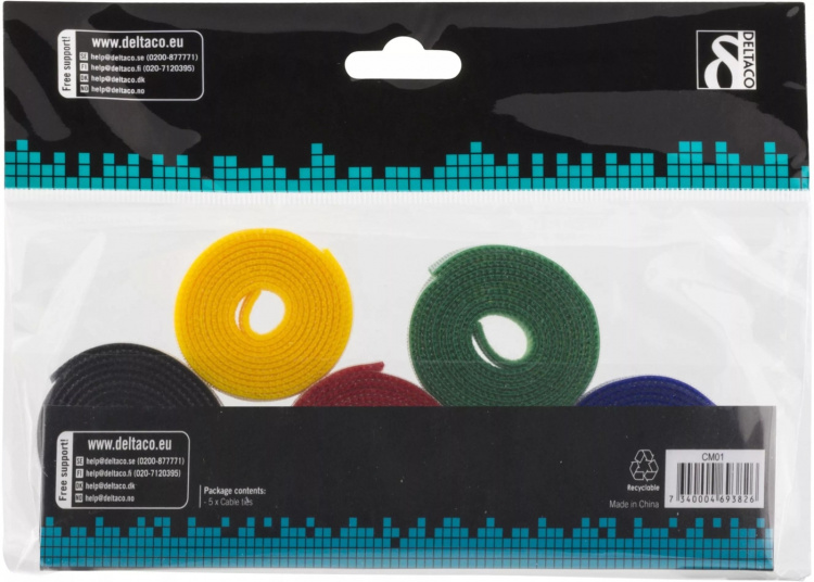 DELTACO kaapelinniputussetti, sisältää erivärisiä tarranauhoja, 5