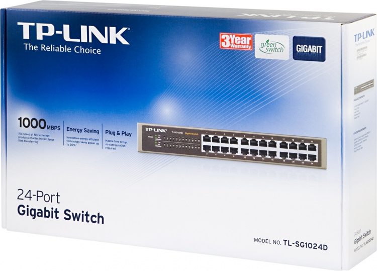 TP-LINK verkkokytkin, 24-portti 10/100/1000Mbps, RJ45, metallia