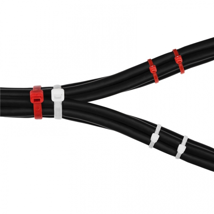 DELTACO nippuside, 100mm & 200mm, 200-pakkaus, punainen/valkoinen