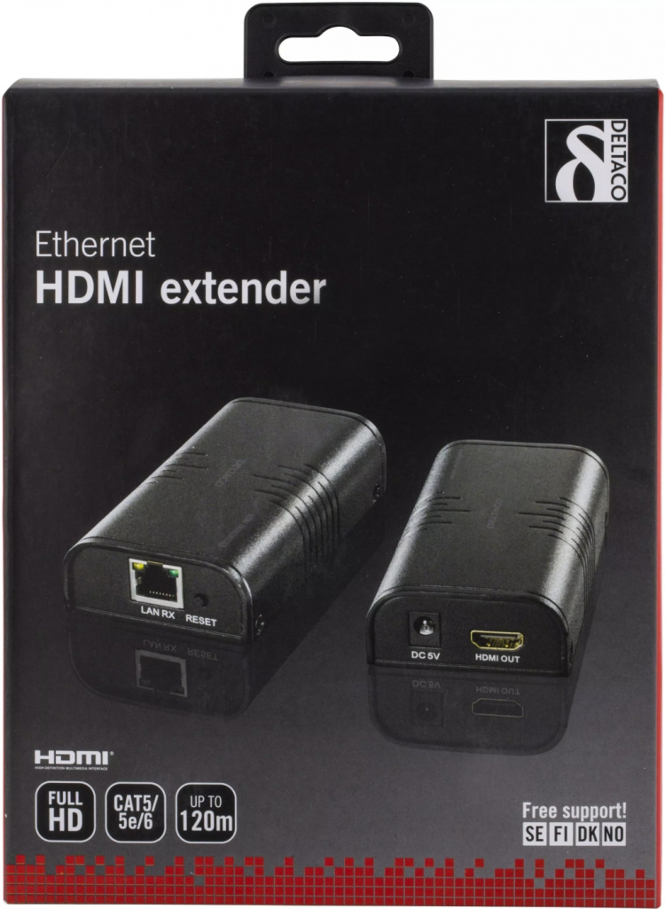 DELTACO HDMI-vahvistin, käytt. Ethernet-kaap., 1080p jopa 120m, musta DELTACO HDMI-vahvistin, käytt. Ethernet-kaap., 1080p jopa 120m, musta