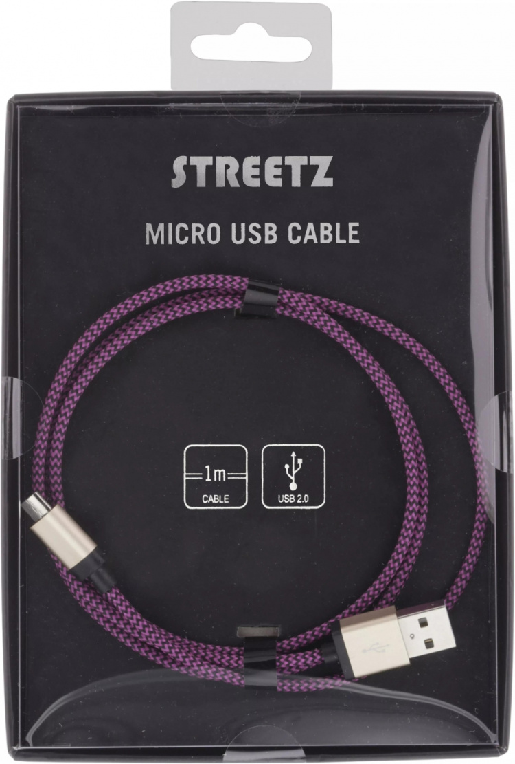 STREETZ USB-kaapeli, kangasp., Type A ur - Type Micro B, 1m, violetti STREETZ USB-kaapeli, kangasp., Type A ur - Type Micro B, 1m, violetti