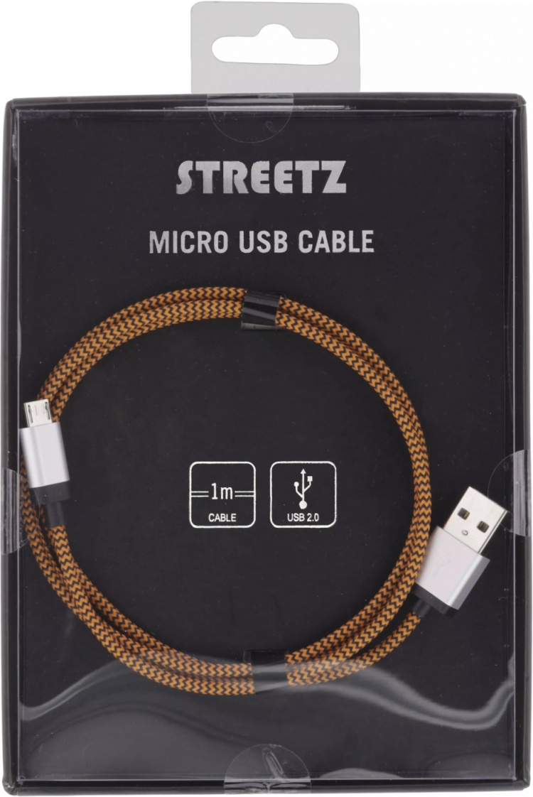 STREETZ USB-kaapeli, kangasp., Type A ur - Type Micro B, 1m, oranssi STREETZ USB-kaapeli, kangasp., Type A ur - Type Micro B, 1m, oranssi