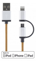 DELTACO USB-kaapeli, USB Micro B ur ja Lightning ur, MFi, 1m, oranssi