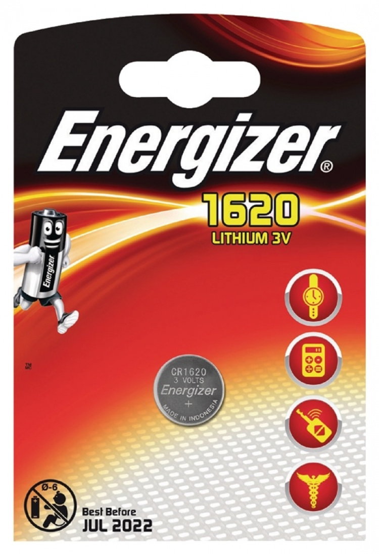 Energizer Litiumnappiparisto CR1620 | 3 V DC | 81 mAh | 1 - Läpipainopakkaus | Hopea