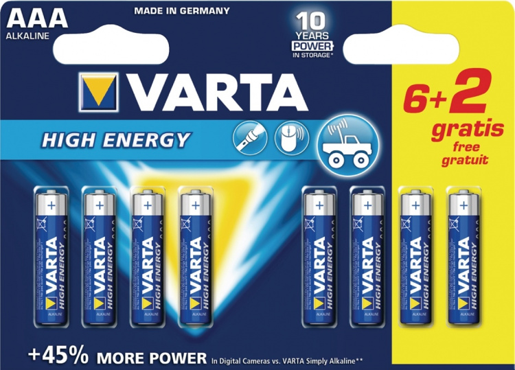 Varta Alkaliparisto AAA 1.5 V High Energy 8-Monipakkaus Varta Alkaliparisto AAA 1.5 V High Energy 8-Monipakkaus