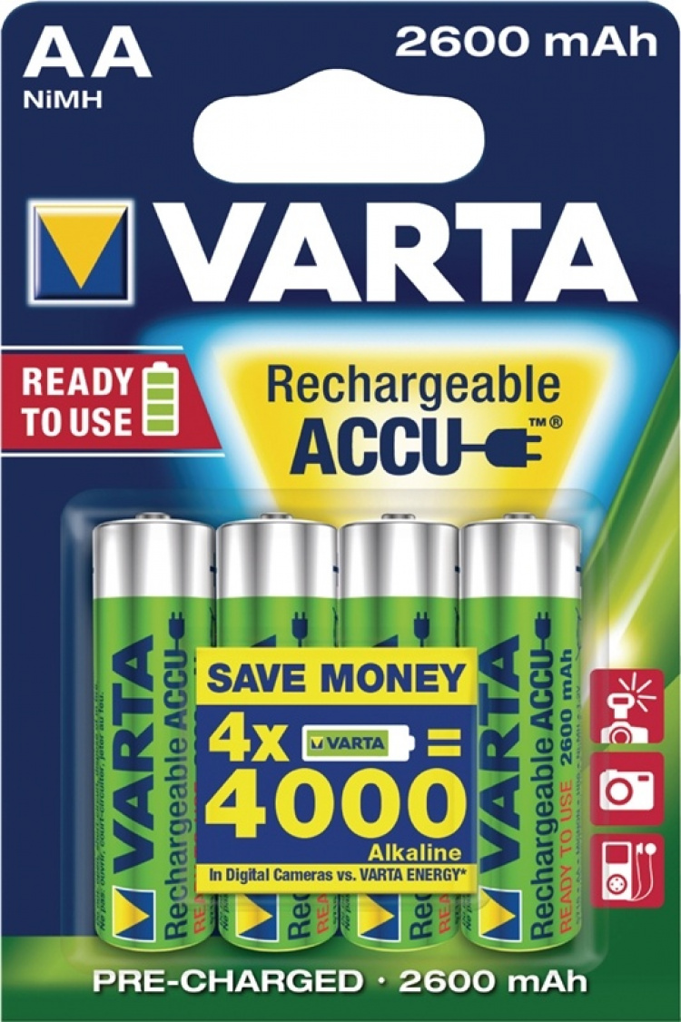 Varta Ladattava Ni-MH-Akku AA | 1.2 V DC | 2500 mAh | 4-Blister-kortti Varta Ladattava Ni-MH-Akku AA | 1.2 V DC | 2500 mAh | 4-Blister-kortti