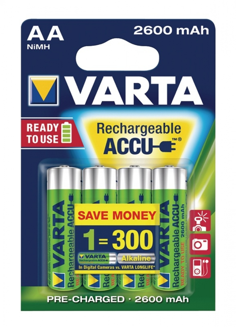 Varta Ladattava Ni-MH-Akku AA | 1.2 V DC | 2500 mAh | 4-Blister-kortti Varta Ladattava Ni-MH-Akku AA | 1.2 V DC | 2500 mAh | 4-Blister-kortti
