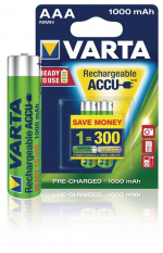 Varta Ladattava Ni-MH-Akku AAA | 1.2 V DC | 1000 mAh | Esiladattu | 2-Blister-kortti Varta Ladattava Ni-MH-Akku AAA | 1.2 V DC | 1000 mAh | Esiladattu | 2-Blister-kortti