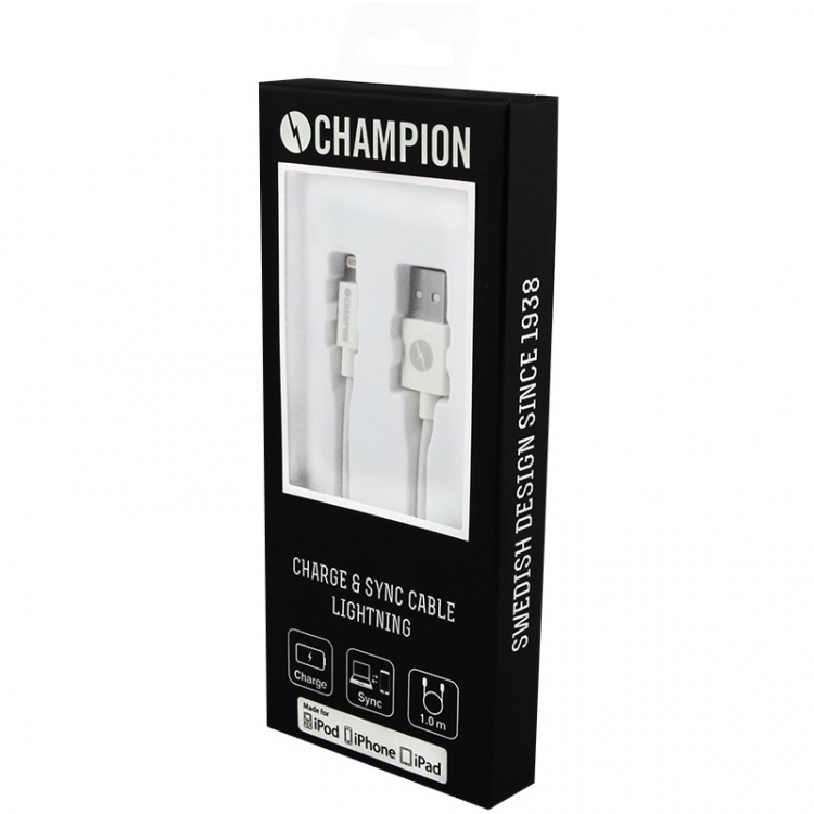 Champion USB-A Lightning-kaapeli 1m valkoinen