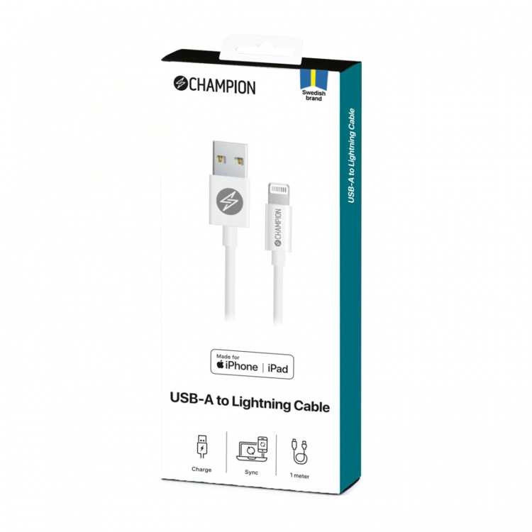 Champion USB-A Lightning-kaapeli 1m valkoinen