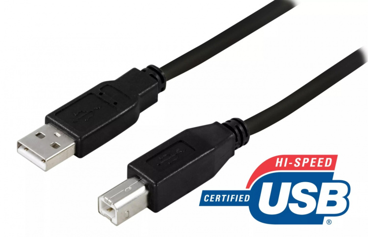 DELTACO USB 2.0 -kaapeli, Type A uros - Type B uros, 2m, musta DELTACO USB 2.0 -kaapeli, Type A uros - Type B uros, 2m, musta