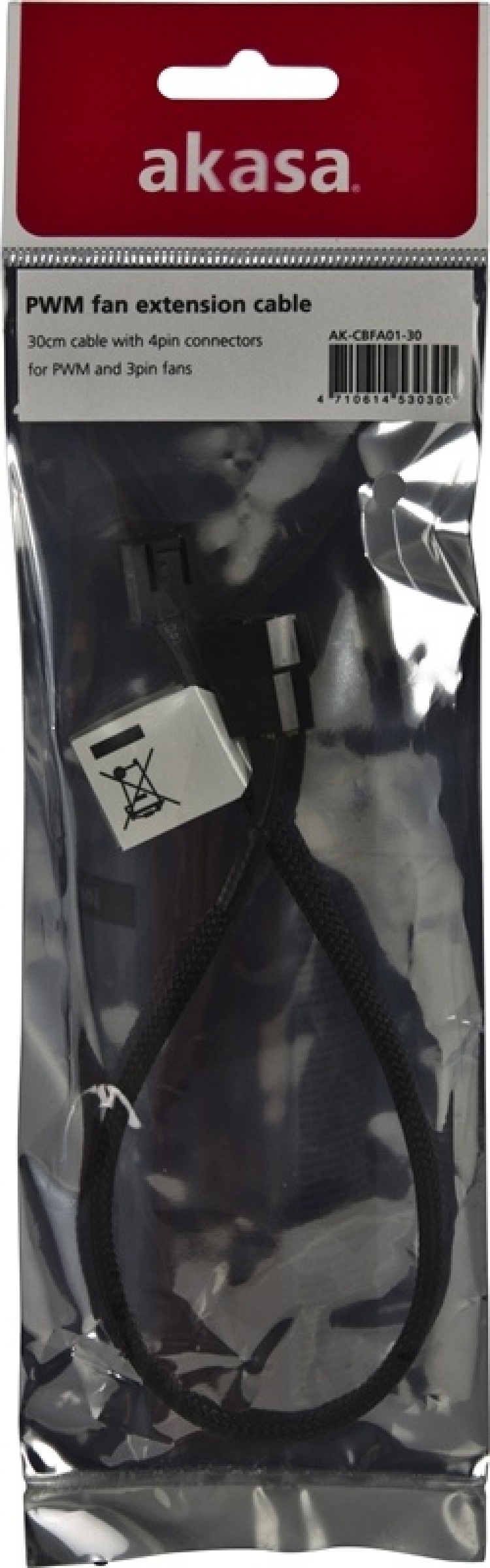 AKASA jatkokaapeli 4-pin tuulettimelle, 0,3m, musta