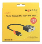 DeLOCK DisplayPort - HDMI-sovitin, aktiivinen, 4K 60 Hz, 0,2 m, musta