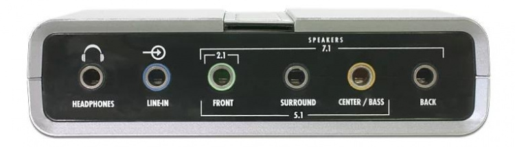 USB 2.0 äänikortti 7.1, kuuloke-, kaiutin-, surround-, S/PDIF, 3,5mm