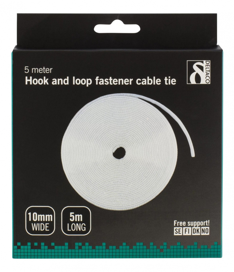 DELTACO Tarranauha, 10mm leveys, 5m rulla, valkoinen