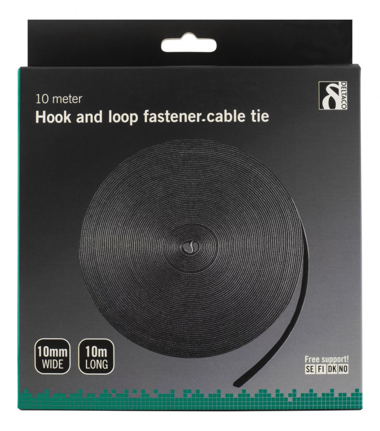 DELTACO tarranauhaa rullassa, leveys 10mm, 10m, musta