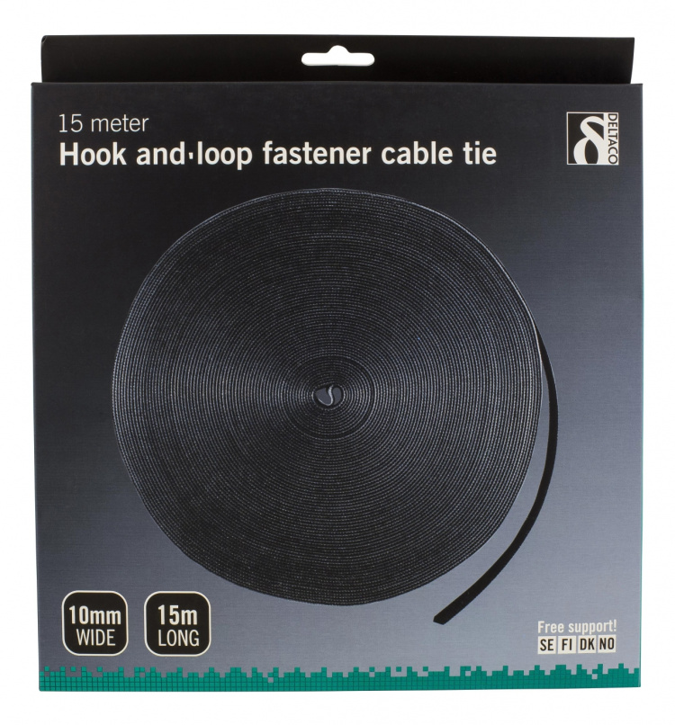 DELTACO tarranauha, 10mm leveys, 15m rulla, musta