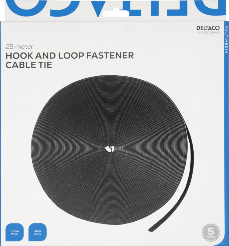 DELTACO tarranauha, 10mm leveys, 25m rulla, musta