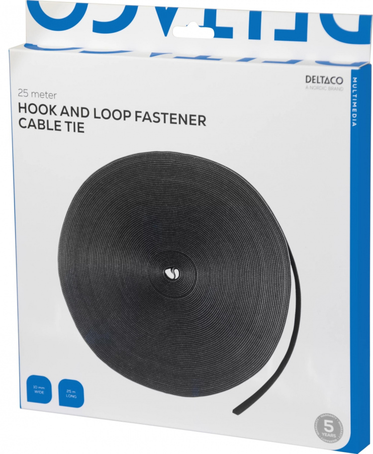DELTACO tarranauha, 10mm leveys, 25m rulla, musta