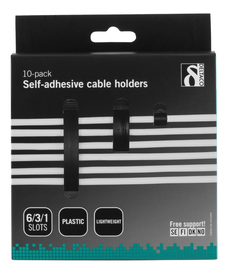 DELTACO itsekiinnittyviä kaapelinpuristimia,1/3/6-paikkaa,10-pak.musta DELTACO itsekiinnittyviä kaapelinpuristimia,1/3/6-paikkaa,10-pak.musta