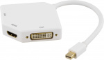 DELTACO Mini DisplayPort - DVI/HDMI/VGA-sovitin, 0,15m, valkoinen DELTACO Mini DisplayPort - DVI/HDMI/VGA-sovitin, 0,15m, valkoinen