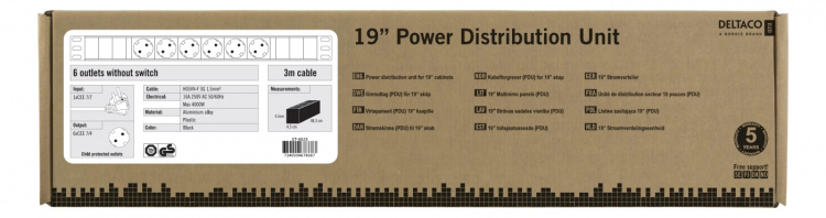 DELTACO virtapaneeli, 6xCEE 7/4, 1xCEE 7/7, kosketussuojaus, musta