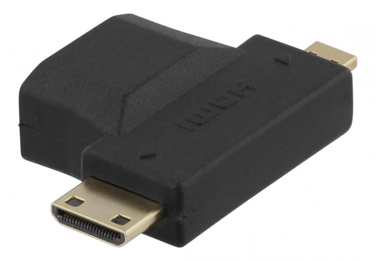 DELTACO HDMI-sovitin, HDMI naaras - uros mini HDMI ja micro HDMI uros DELTACO HDMI-sovitin, HDMI naaras - uros mini HDMI ja micro HDMI uros