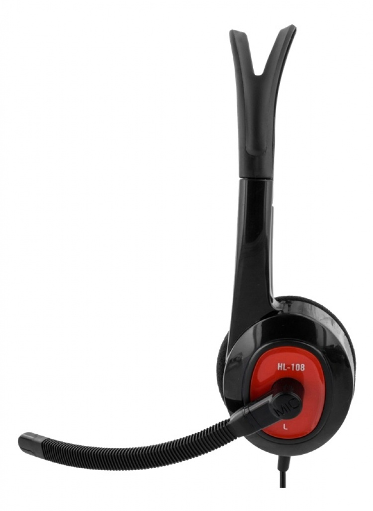 DELTACO stereoheadset, 32 Ohm, 1x3,5mm, 4-pin, 1,8m musta/punainen