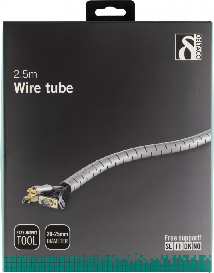 DELTACO Kaapelipiilo nylonista, 2,5m, hopea