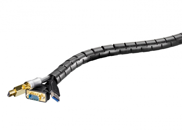 DELTACO Kaapelipiilo nylonista, 25mm halkaisija, 2,5m, musta