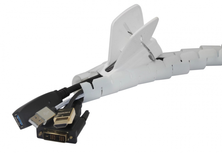 DELTACO Kaapelipiilo nylonista, 25mm halk., 2,5m, valkoinen