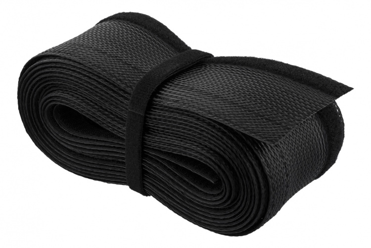 DELTACO Kaapelisukka nylonista, tarranauha, 1,8m, musta
