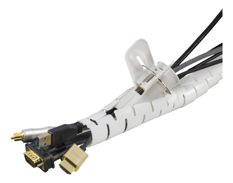 DELTACO Kaapelipiilo nylonista, 25mm halk., 20m, valkoinen