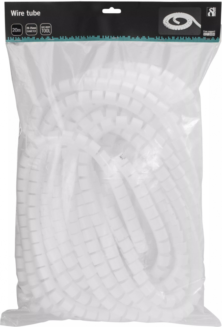 DELTACO Kaapelipiilo nylonista, 25mm halk., 20m, valkoinen