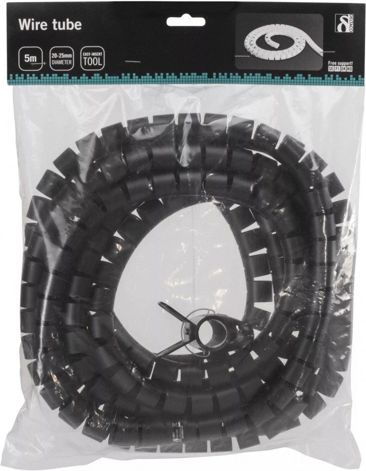 DELTACO Kaapelipiilo nylonista, 25mm halk., 5m, musta