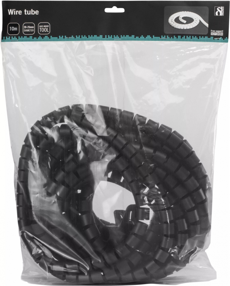 DELTACO Kaapelipiilo nylonista, 25mm halk., 10m, musta