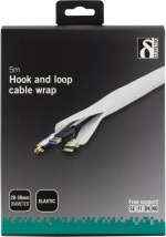 DELTACO Kaapelisukka nylonista, tarranauha, 5m, valkoinen