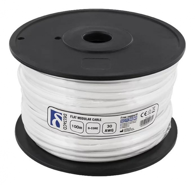 DELTACO Modulaarikaapeli, 6P, kerä, 100m, musta